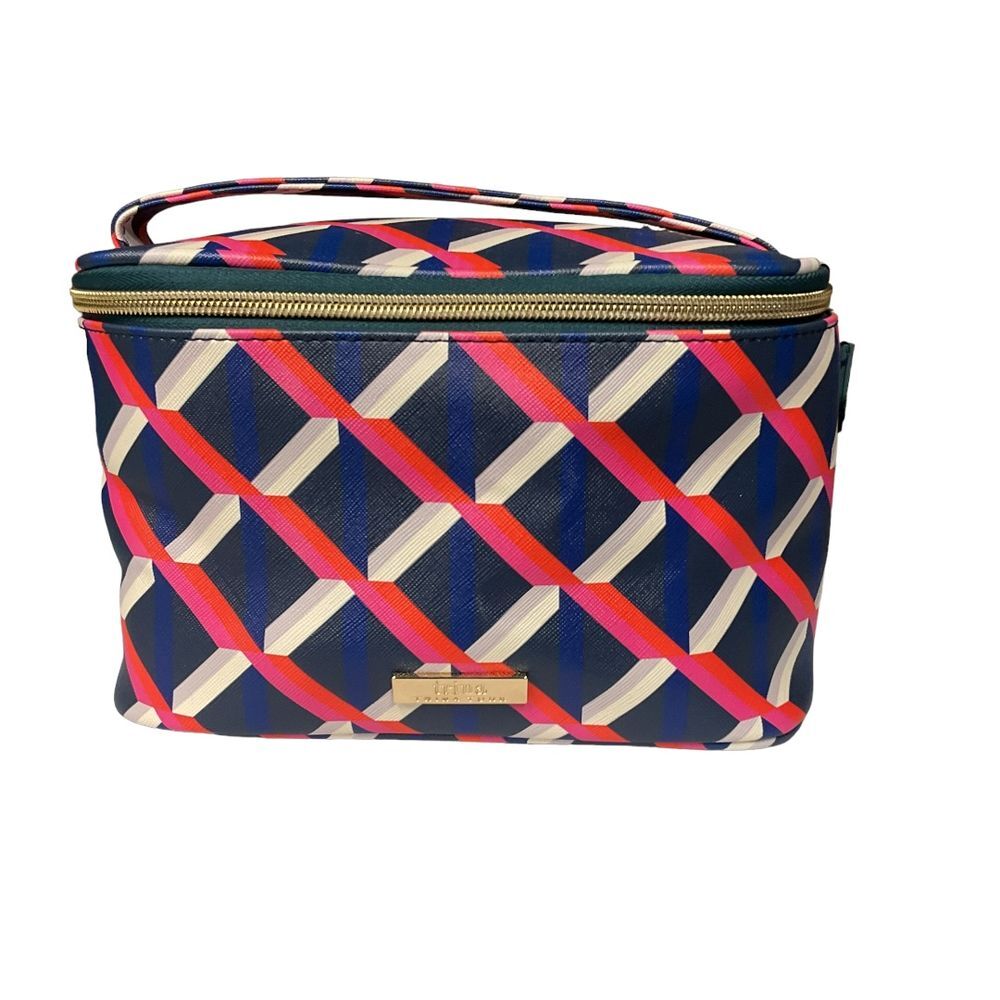 Trina Turk Geometric‎ Pattern Cosmetic Bag Navy Red White Zip Organizer Travel